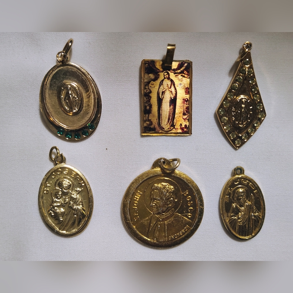 Lot of 6 Vintage Religious Medals Pendants St Jude, St Joseph, Virgin Mary